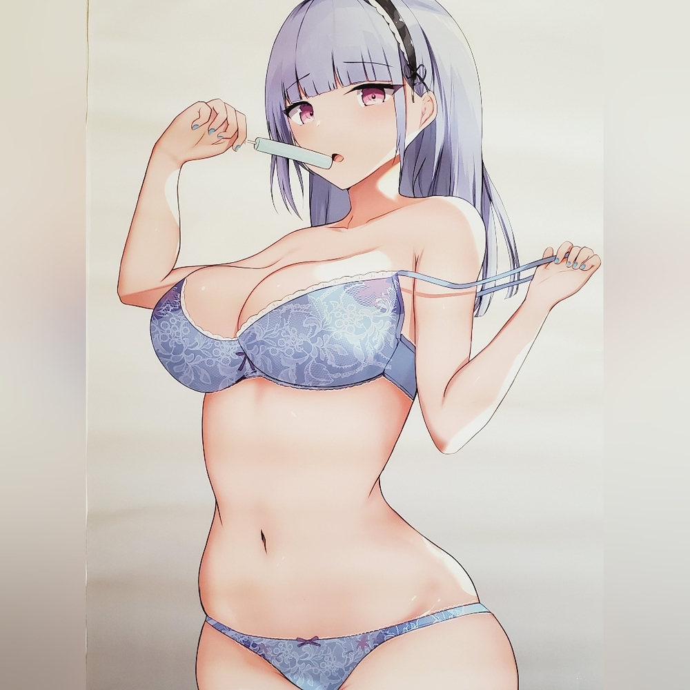 Azur Blue Bikini And Popsicle Anime Heavy-Duty Canvas Poster